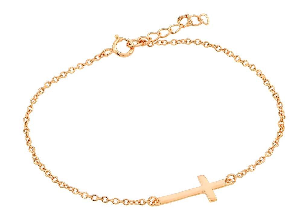 Rose Gold Plated 925 Sterling Silver Sideways Cross Bracelet - BGB00129RGP