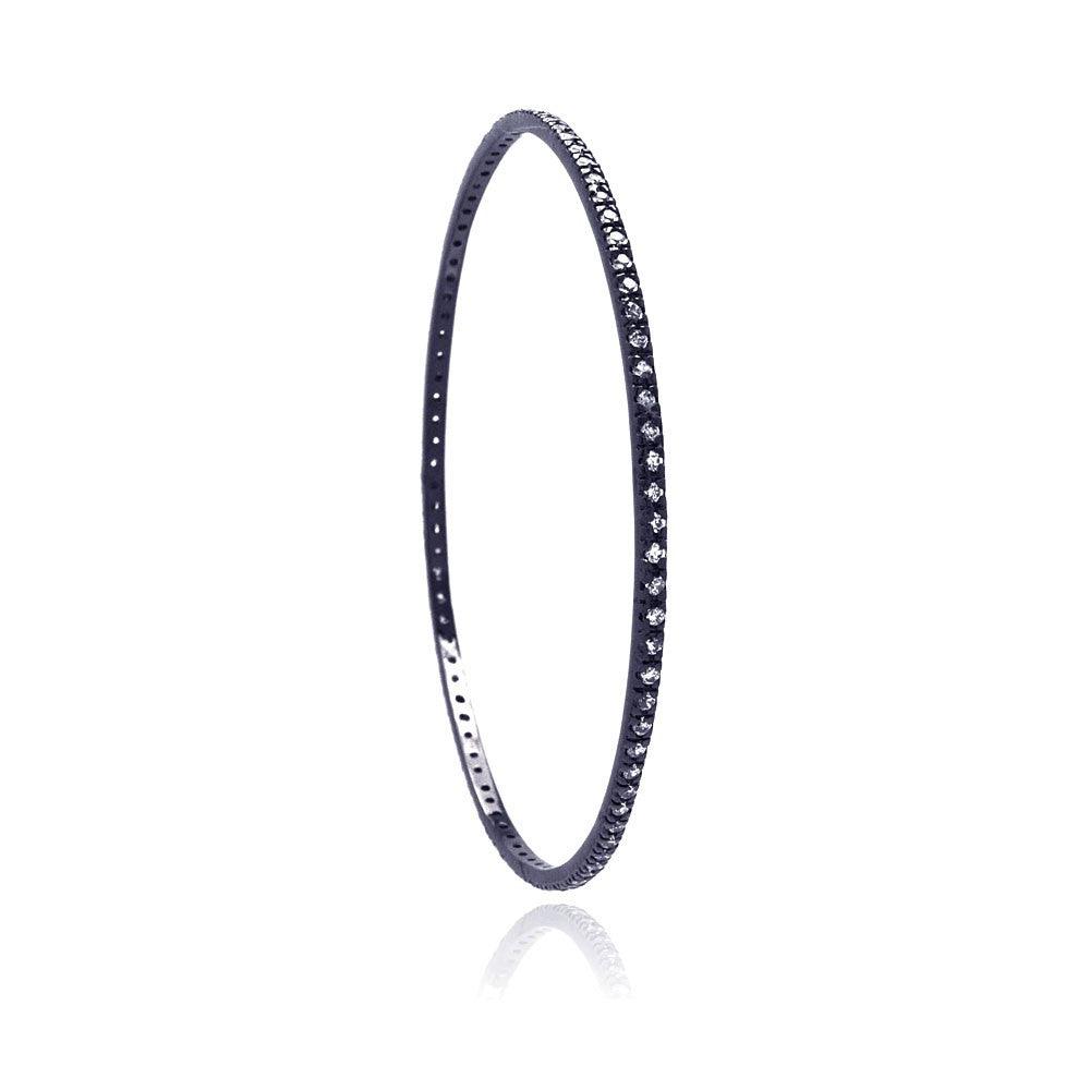 Closeout-Silver 925 Black Rhodium Plated CZ Bangle Bracelet - BGG00035