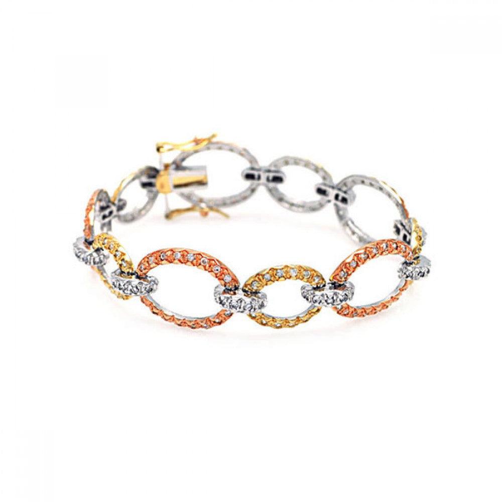 Closeout-Silver 925 Rose Gold and Gold and Rhodium Plated Multiple Open Circle CZ Bracelet - BGB00014