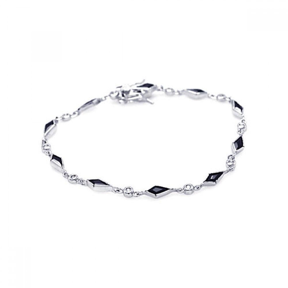 Silver 925 Rhodium Plated Multiple Sharp Black Marquis CZ Bracelet - BGB00022