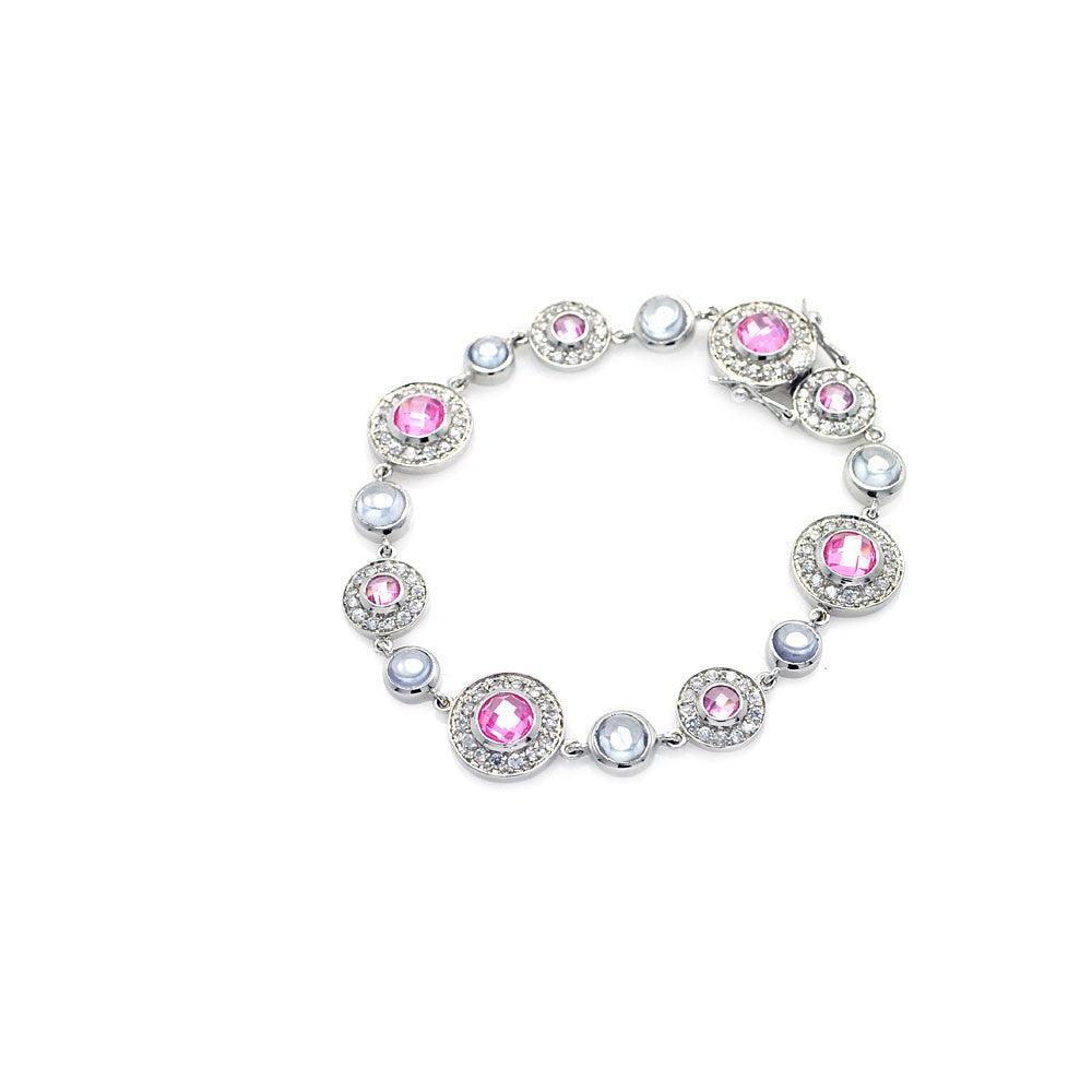 Closeout-Silver 925 Rhodium Plated Multi Color CZ Bracelet - STB00009