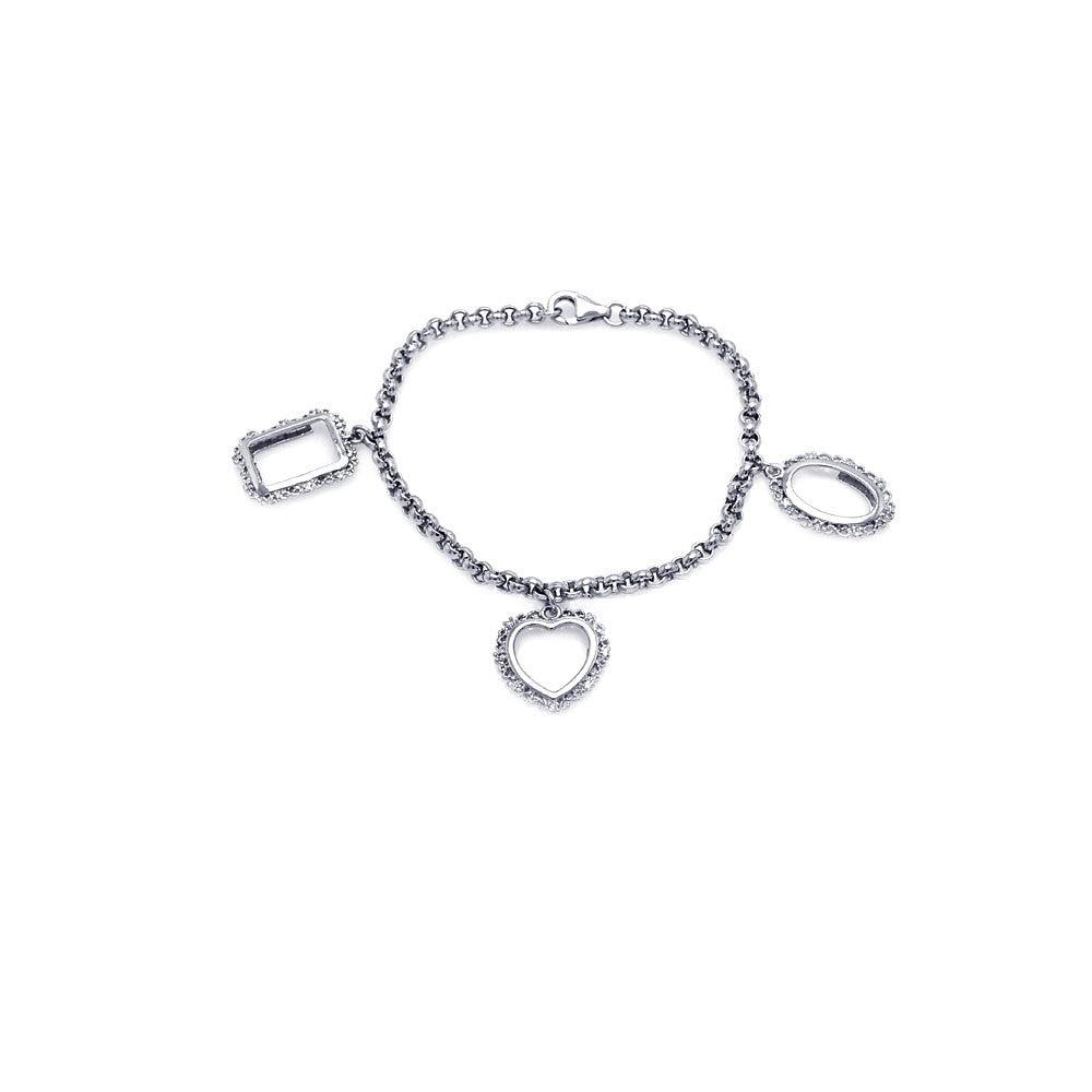 Closeout-Silver 925 Rhodium Plated Open Multi Shape Charm Bracelet - STB00021