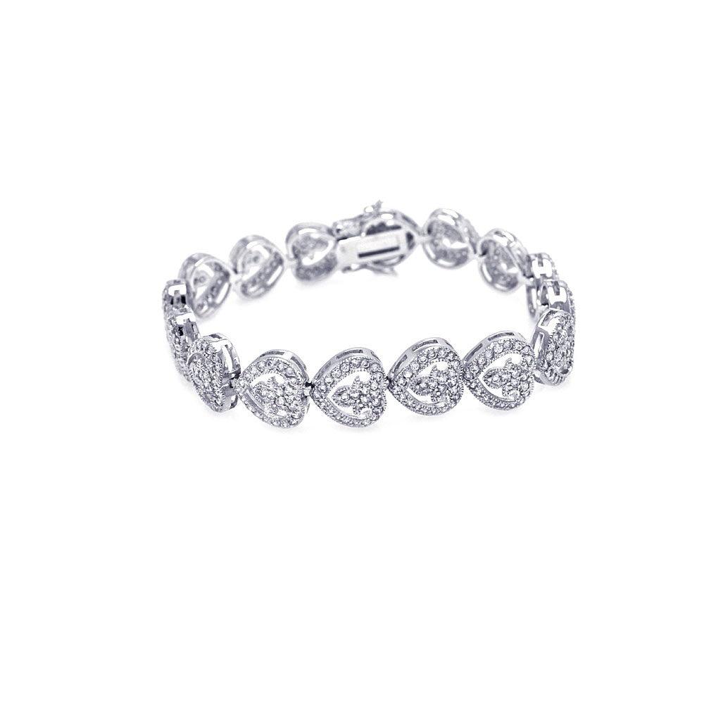 Closeout-Silver 925 Rhodium Plated Multi Heart Clear CZ Bracelet - STB00042