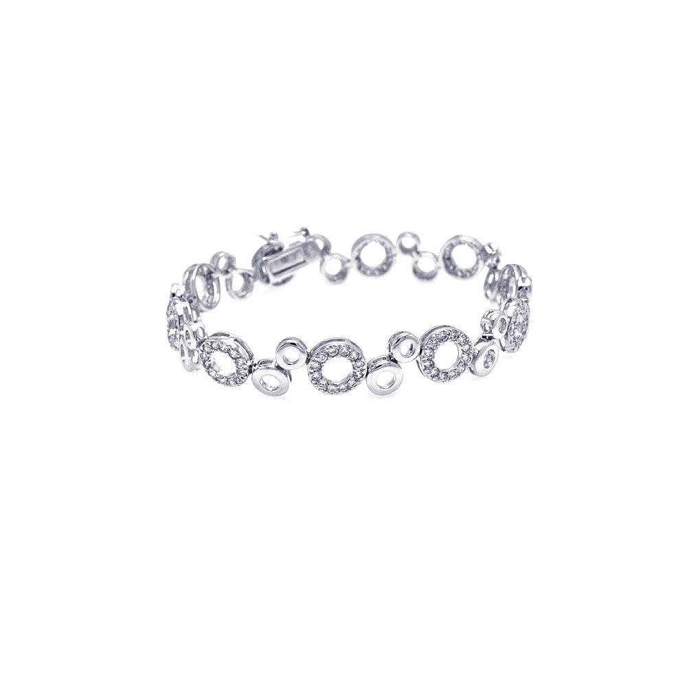 Closeout-Silver 925 Rhodium Plated Clear CZ Open Bubble Bracelet - STB00055