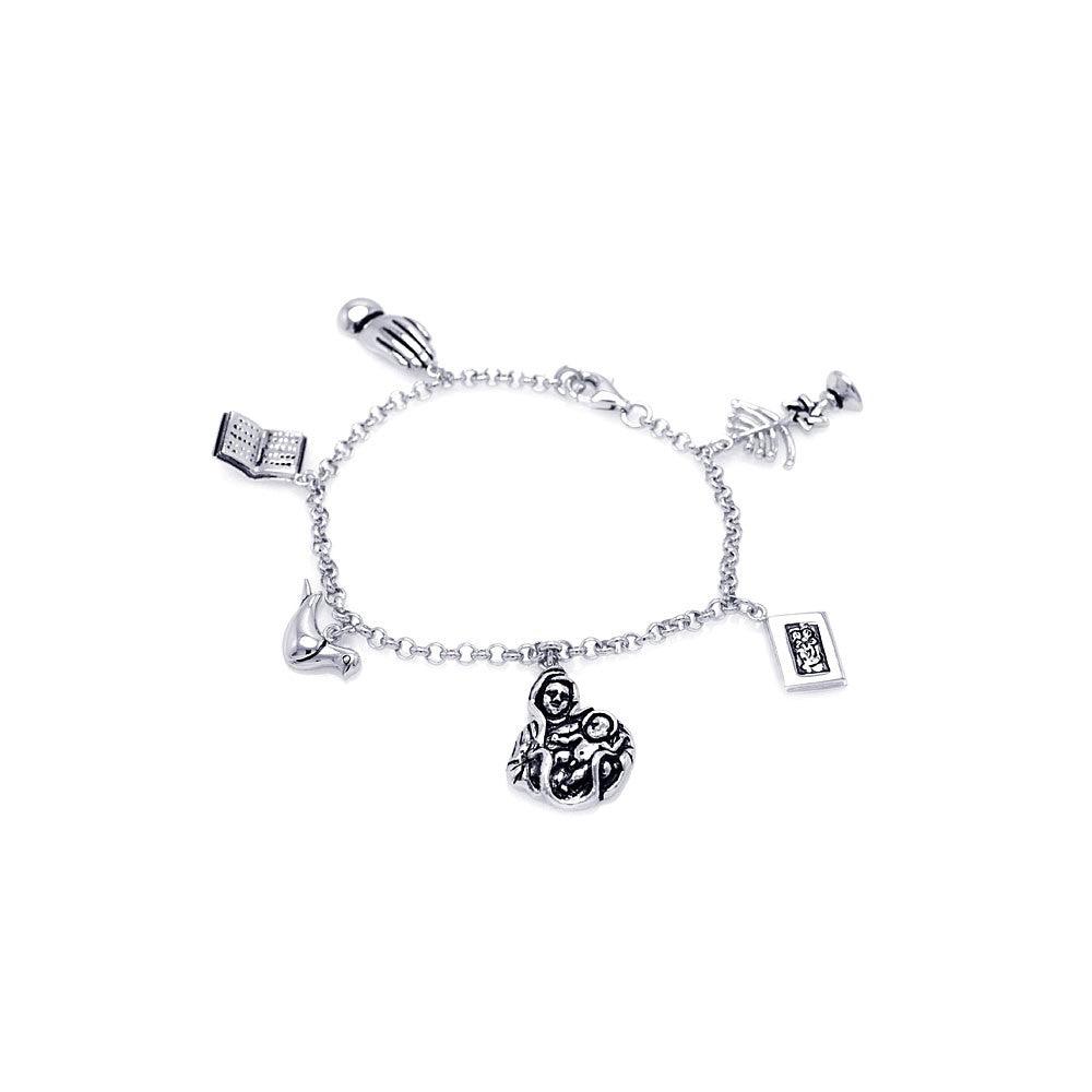 Closeout-Silver 925 Rhodium Plated Religious Charm Bracelet - STB00114