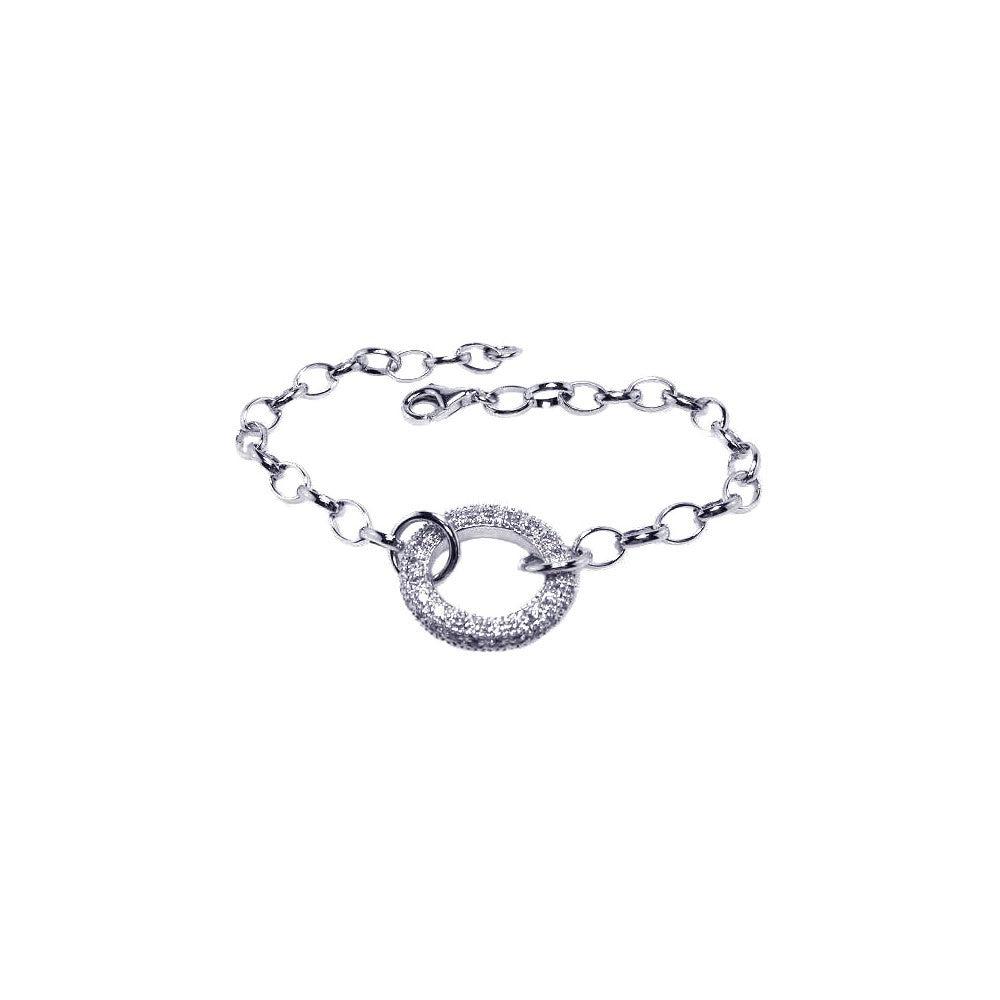 Closeout-Silver 925 Rhodium Plated Open O Circle Micro Pave Clear CZ Bracelet - STB00172