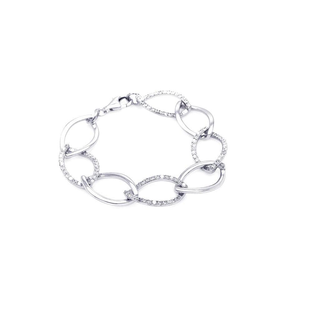 Closeout-Silver 925 Rhodium Plated Big Open Multi Link Clear CZ Bracelet - STB00274