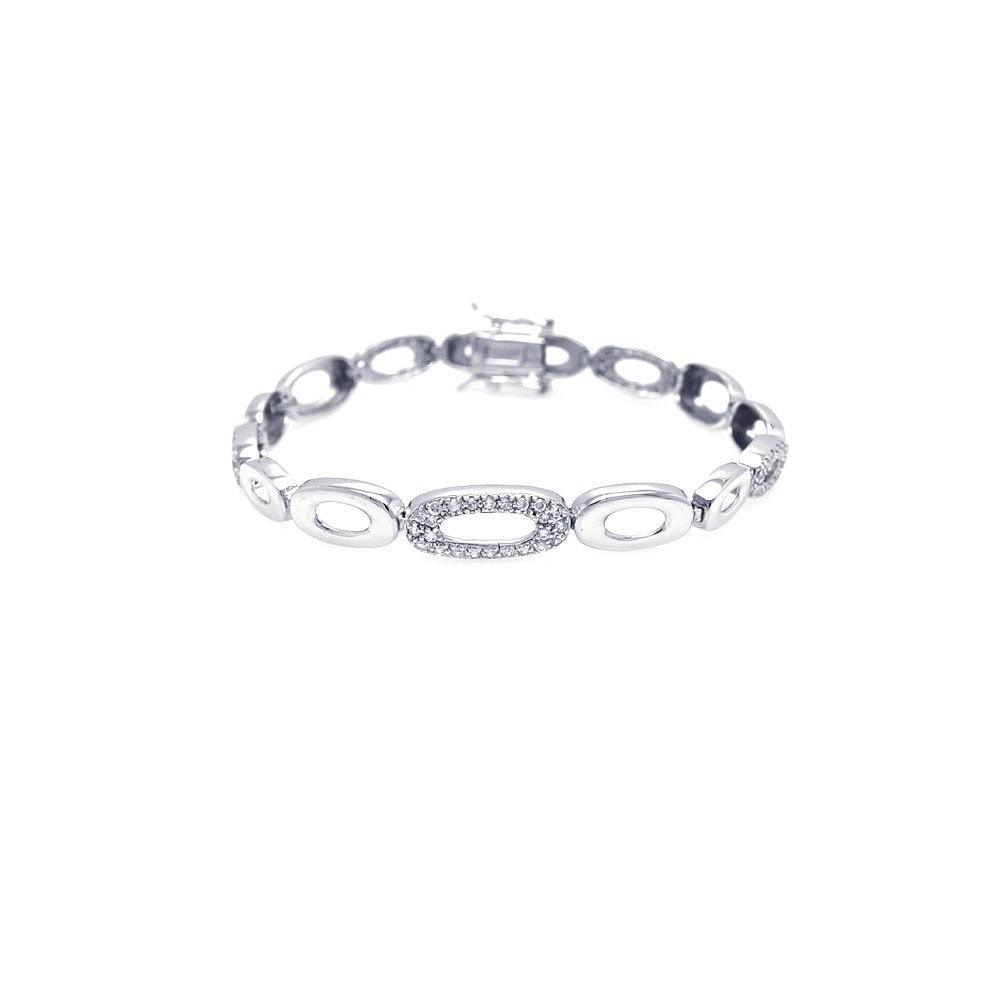 Closeout-Silver 925 Rhodium Plated Open Multi Oval Clear CZ Bracelet - STB00275