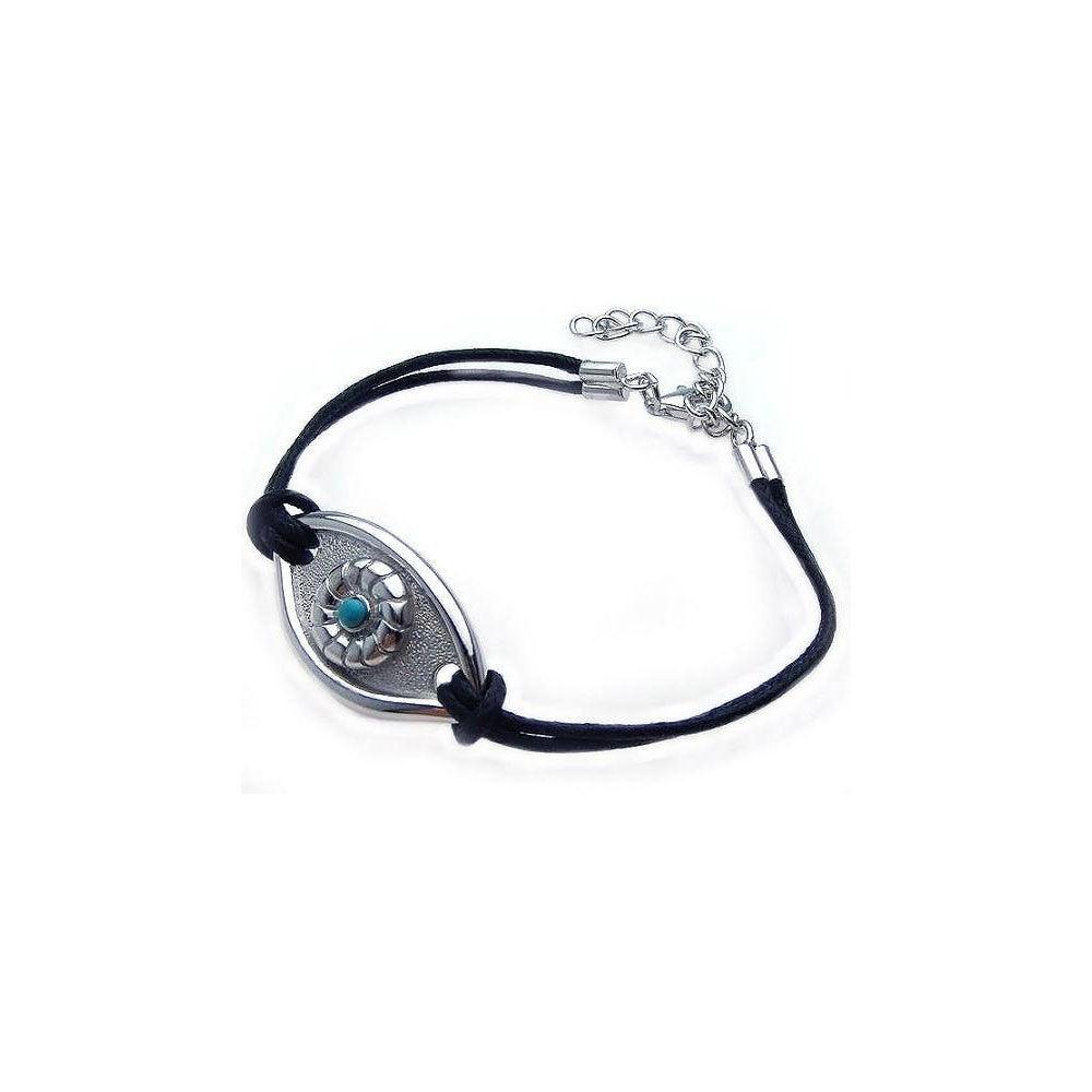 Silver 925 Rhodium Plated Evil Eye Black Cord Bracelet - STB00349