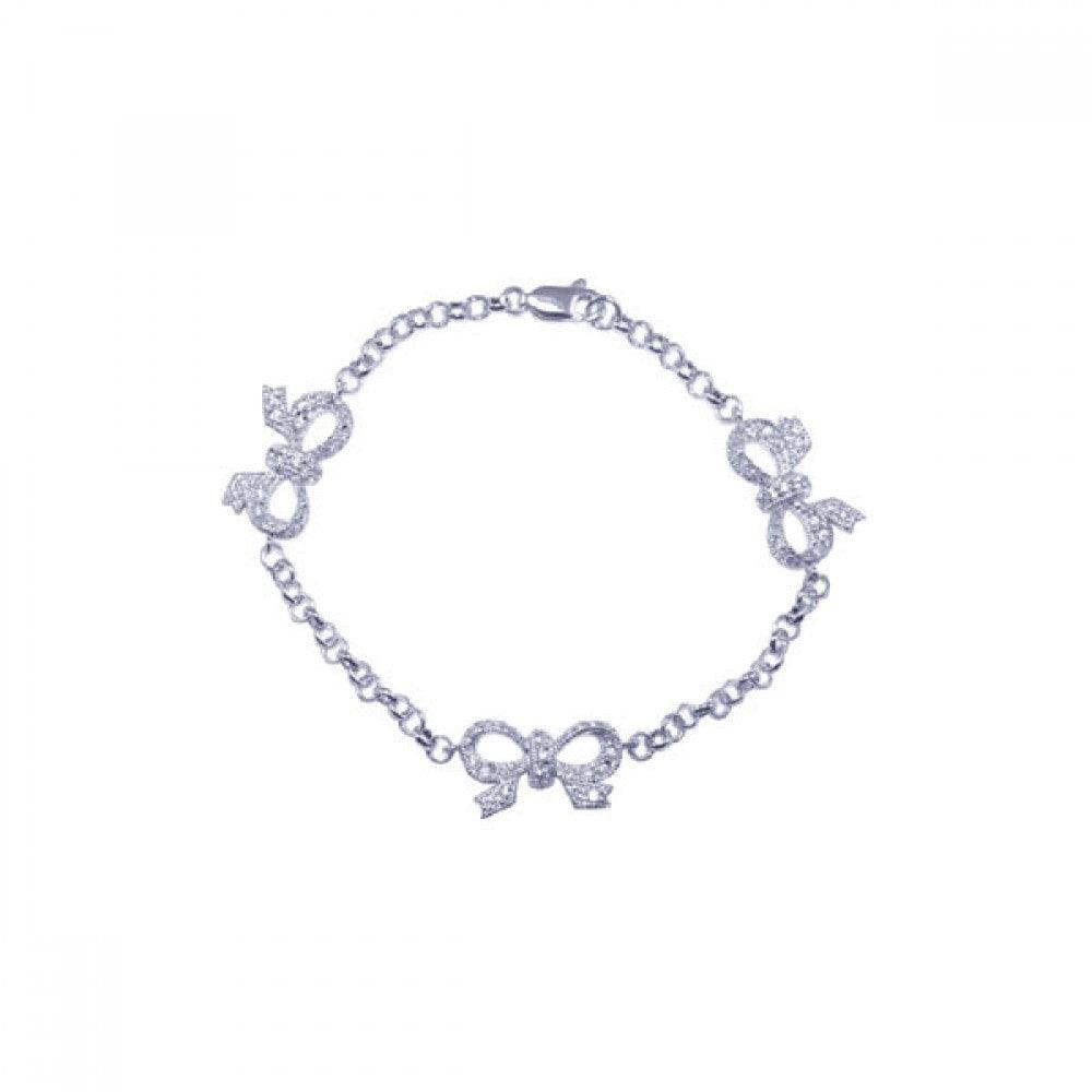 Silver 925 Rhodium Plated Clear CZ Ribbon Charm Bracelet - STB00364