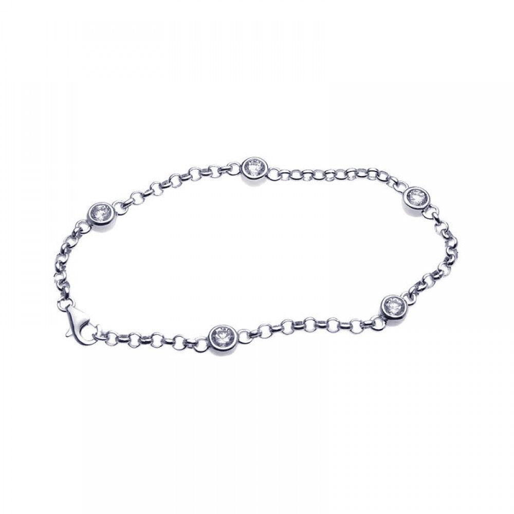 Silver 925 Rhodium Plated Clear CZ Bracelet - STB00382