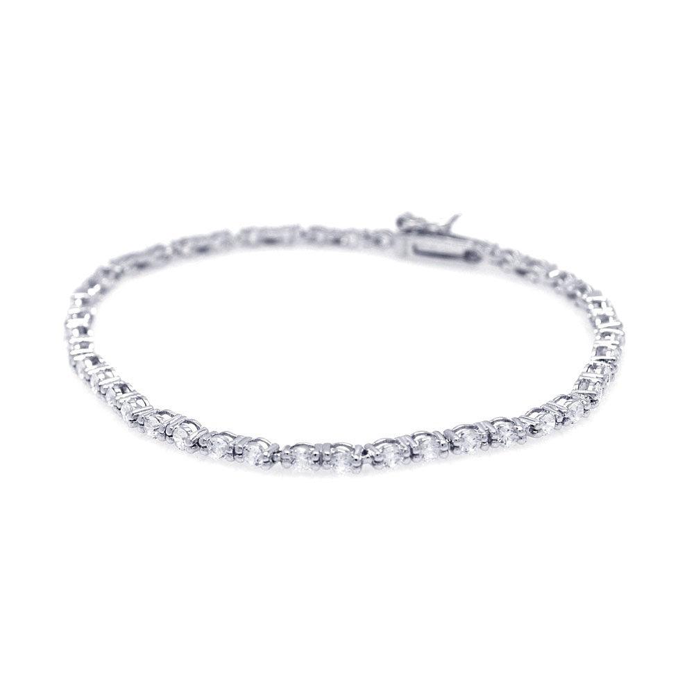 Silver 925 Rhodium Plated Round Clear CZ Tennis Bracelet - STB00424