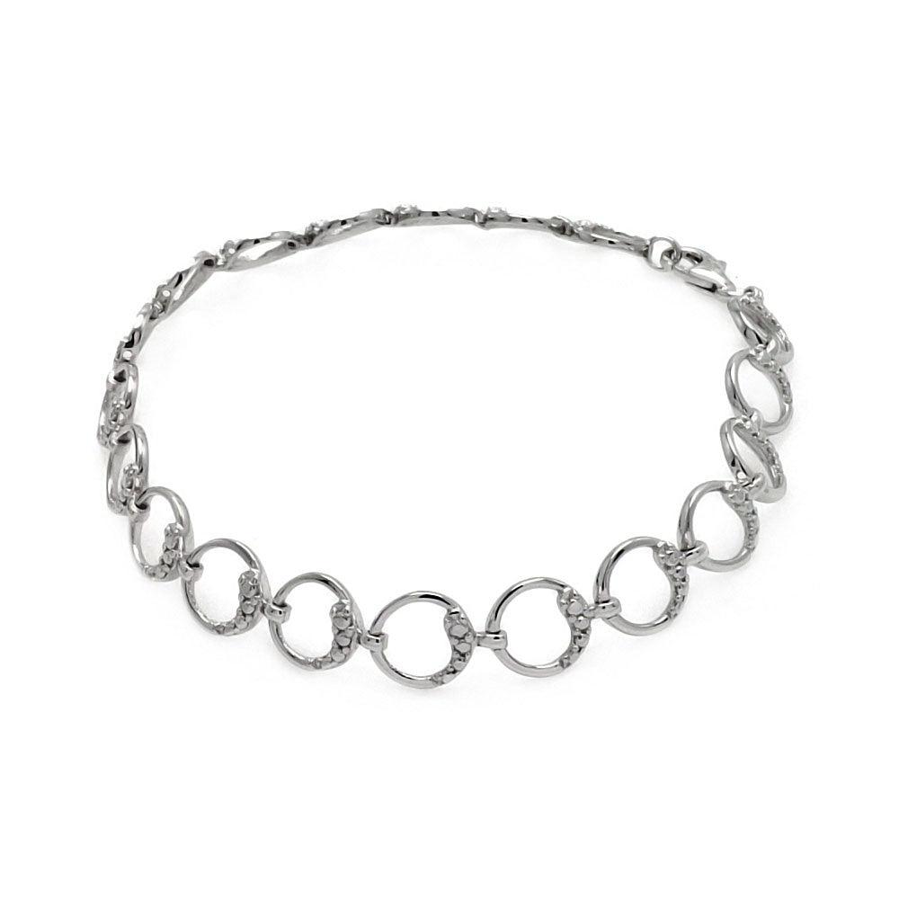 Silver 925 Rhodium Plated Open Circle Link Bracelet - STB00484