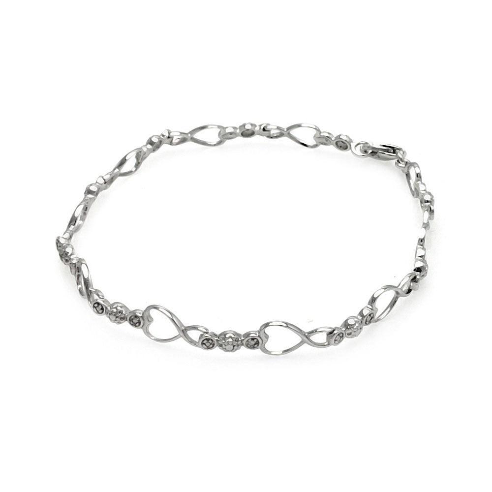 Silver 925 Rhodium Plated Open Heart Link Bracelet - STB00490