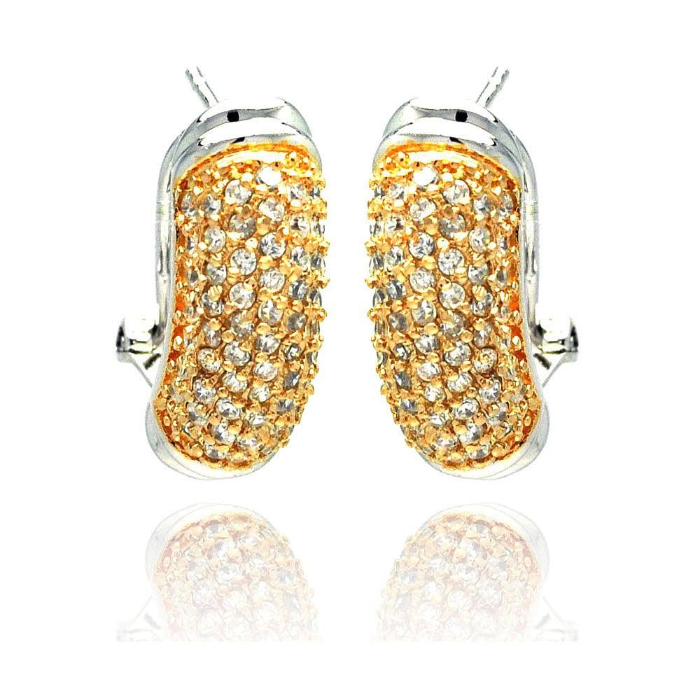 Silver 925 Gold and Silver Rhodium Plated Clear Round CZ Stud Earrings - BGE00044