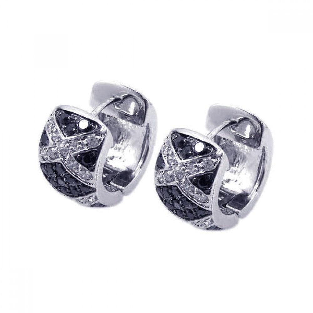 Closeout-Silver 925 Rhodium Plated Clear Filigree CZ huggie hoop Earrings - BGE00065