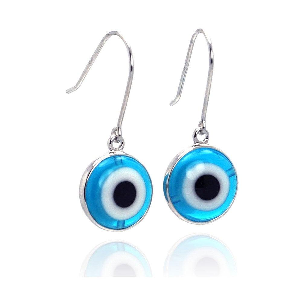 Silver 925 Rhodium Plated Round Cookie Monster Evil Eye Dangling Hook Earrings - BGE00106