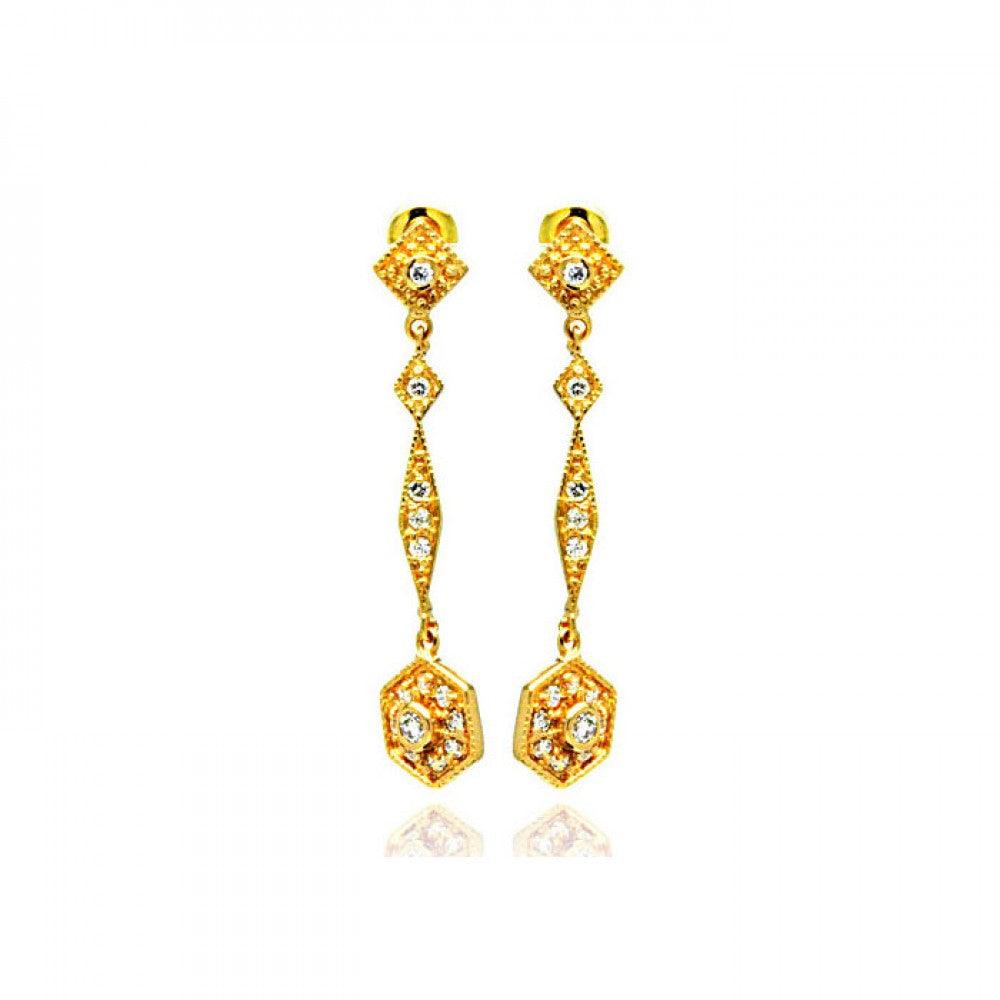 Silver 925 Gold Rhodium Plated Marquis CZ Dangling Stud Earrings - BGE00188