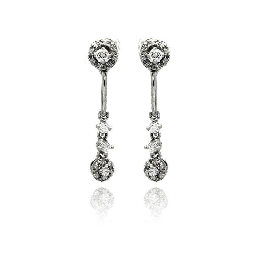 Silver 925 Rhodium Plated Multiple Round CZ Dangling Stud Earrings - BGE00226