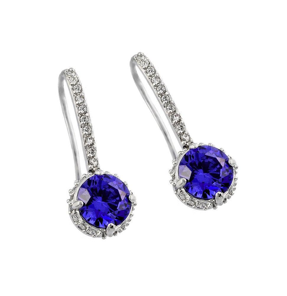 Silver 925 Rhodium Plated Round Purple CZ Hook Earrings - BGE00374