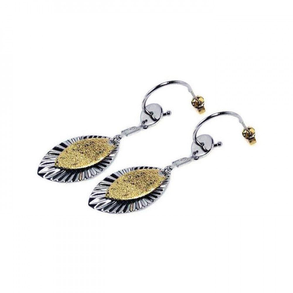 Closeout-Silver 925 Rhodium Plated Marquis Sterling Gold Rhodium Plated Marquis CZ Round Hook Earrings - STE00232