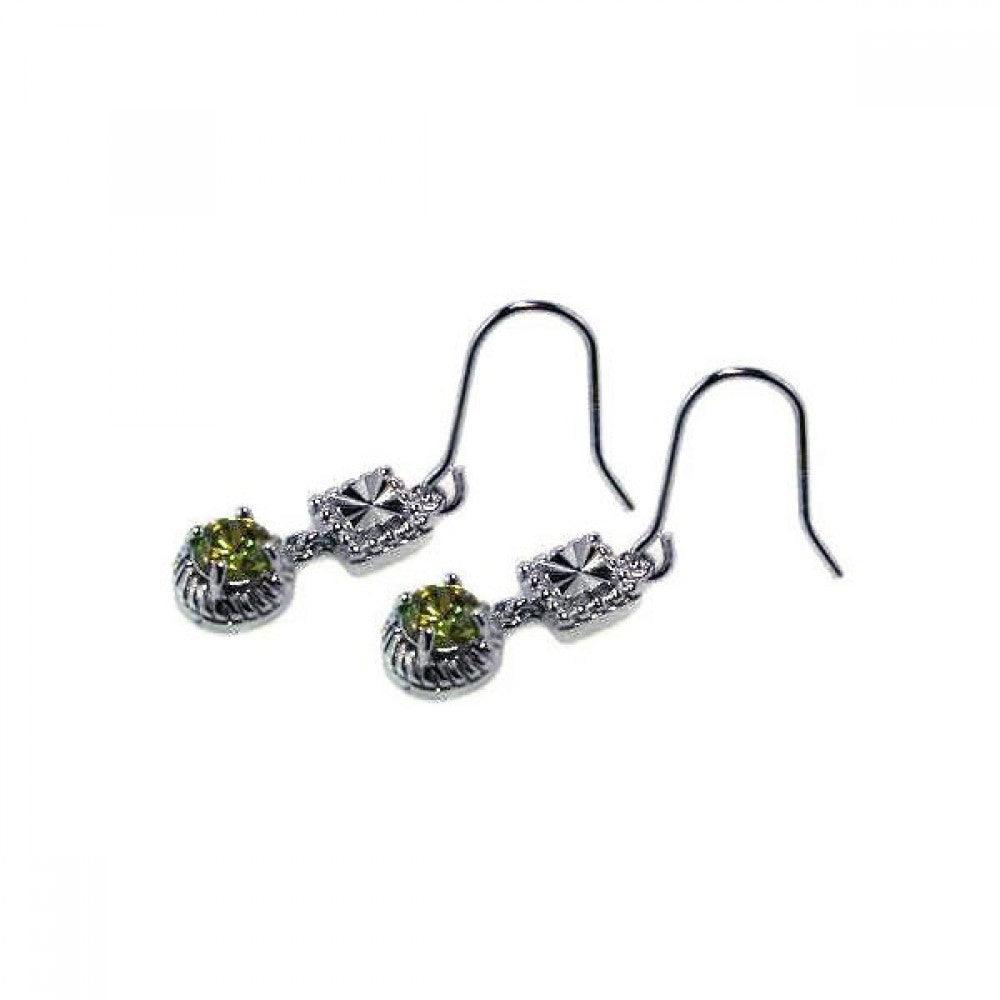 Closeout-Silver 925 Rhodium Plated Round Green and Clear Square CZ Dangling Hook Earrings - STE00244