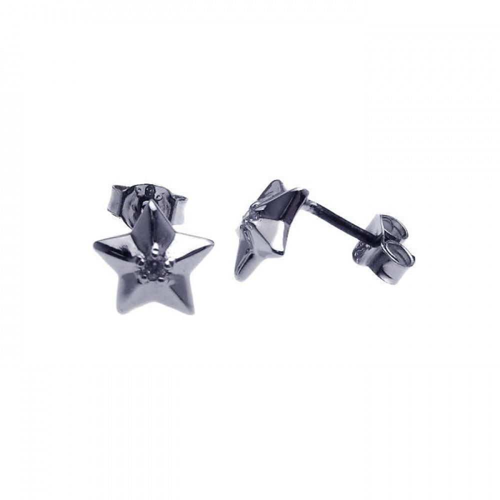 Silver 925 Rhodium Plated Round CZ Start Post Earrings - STE00398