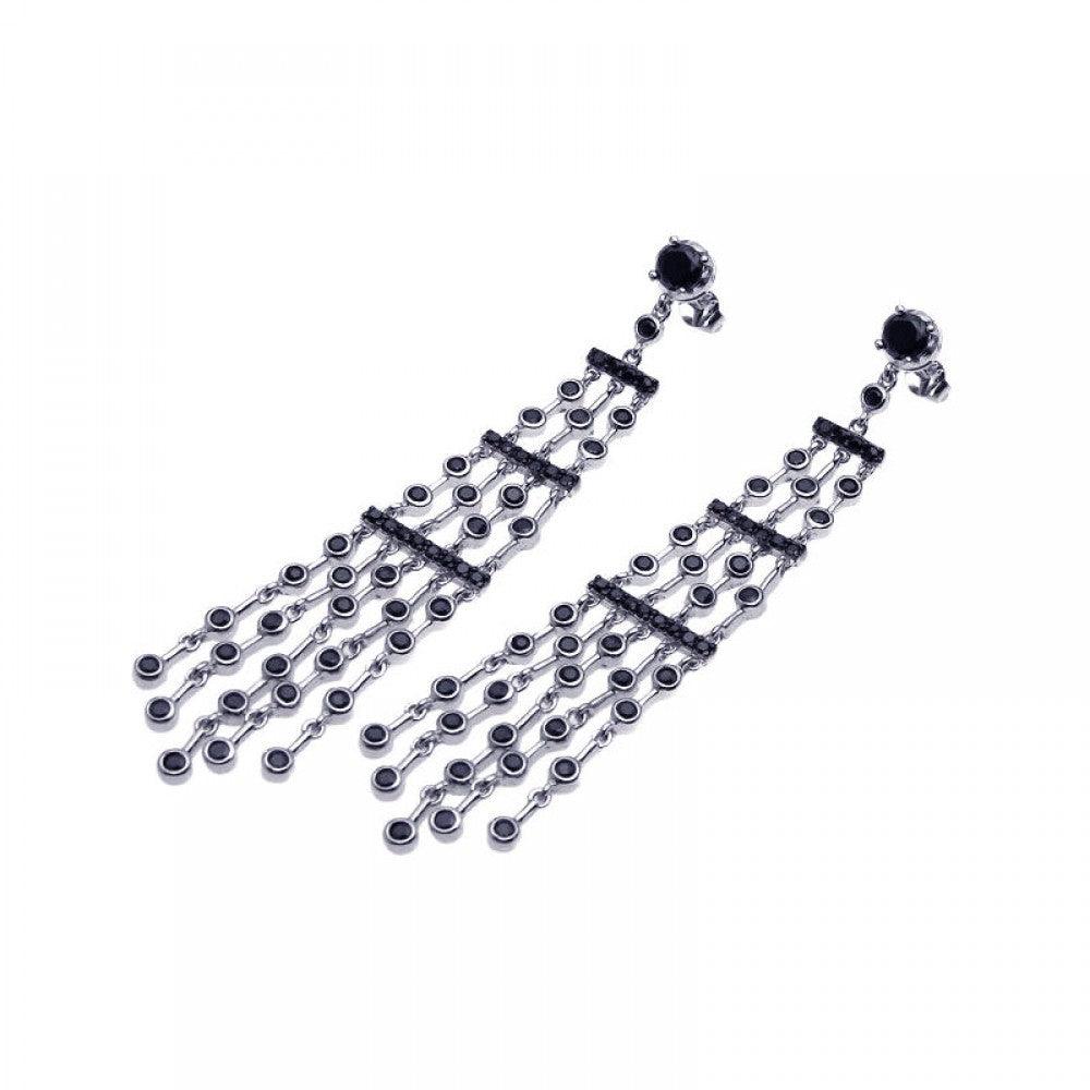 Closeout-Silver 925 Rhodium Plated Multiple Black CZ Chandelier Dangling Earrings - STE00549