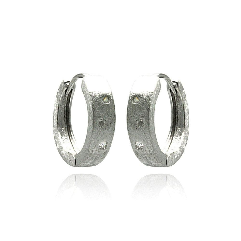 Silver 925 Rhodium Plated Round CZ huggie hoop Earrings - STE00621