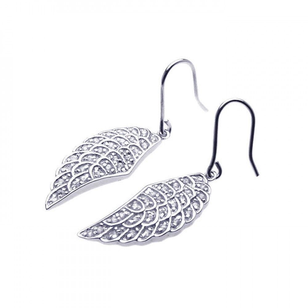 Rhodium Plated 925 Sterling Silver Wing CZ Hook Earring - STE00643