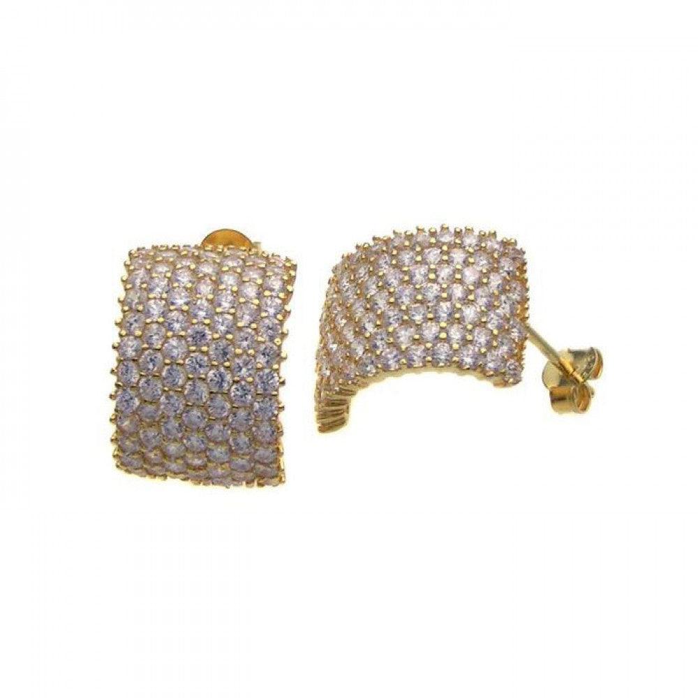 Silver 925 Gold Plated Pave CZ Encrusted Stud Earrings - STE00661