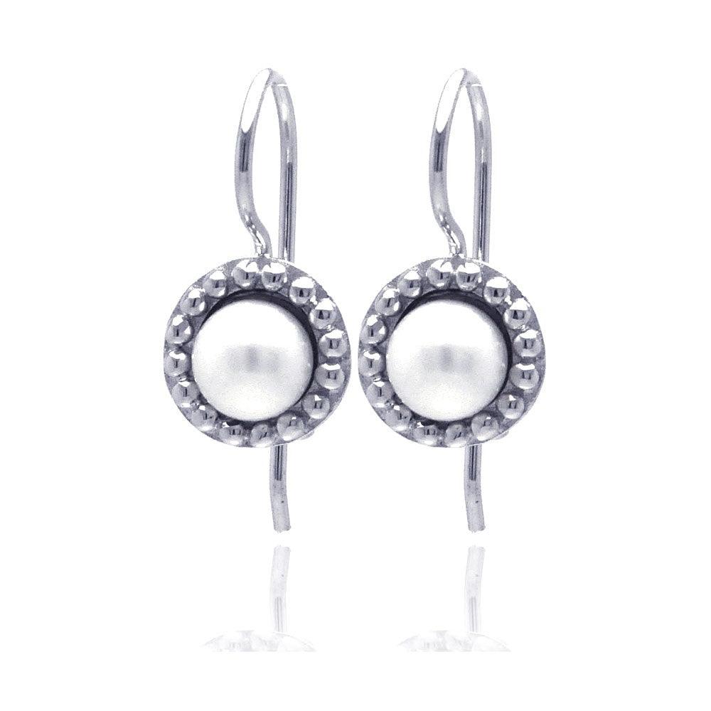 Silver 925 Rhodium Plated Round CZ Fresh Water Pearl Hook Earrings - STE00756