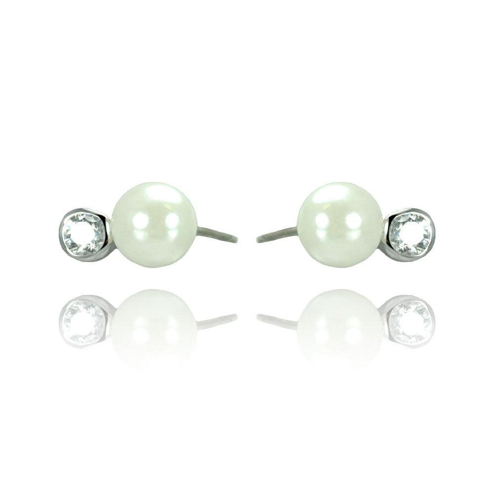 Silver 925 Rhodium Plated Pearl Stud Earrings - STE00909