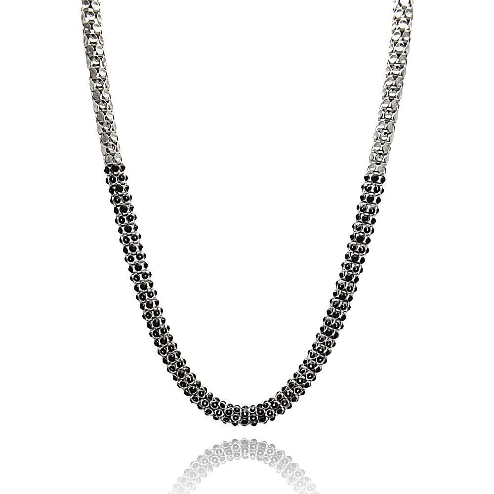 Silver 925 Rhodium Plated Black CZ Italian Necklace - ITN00042BLK