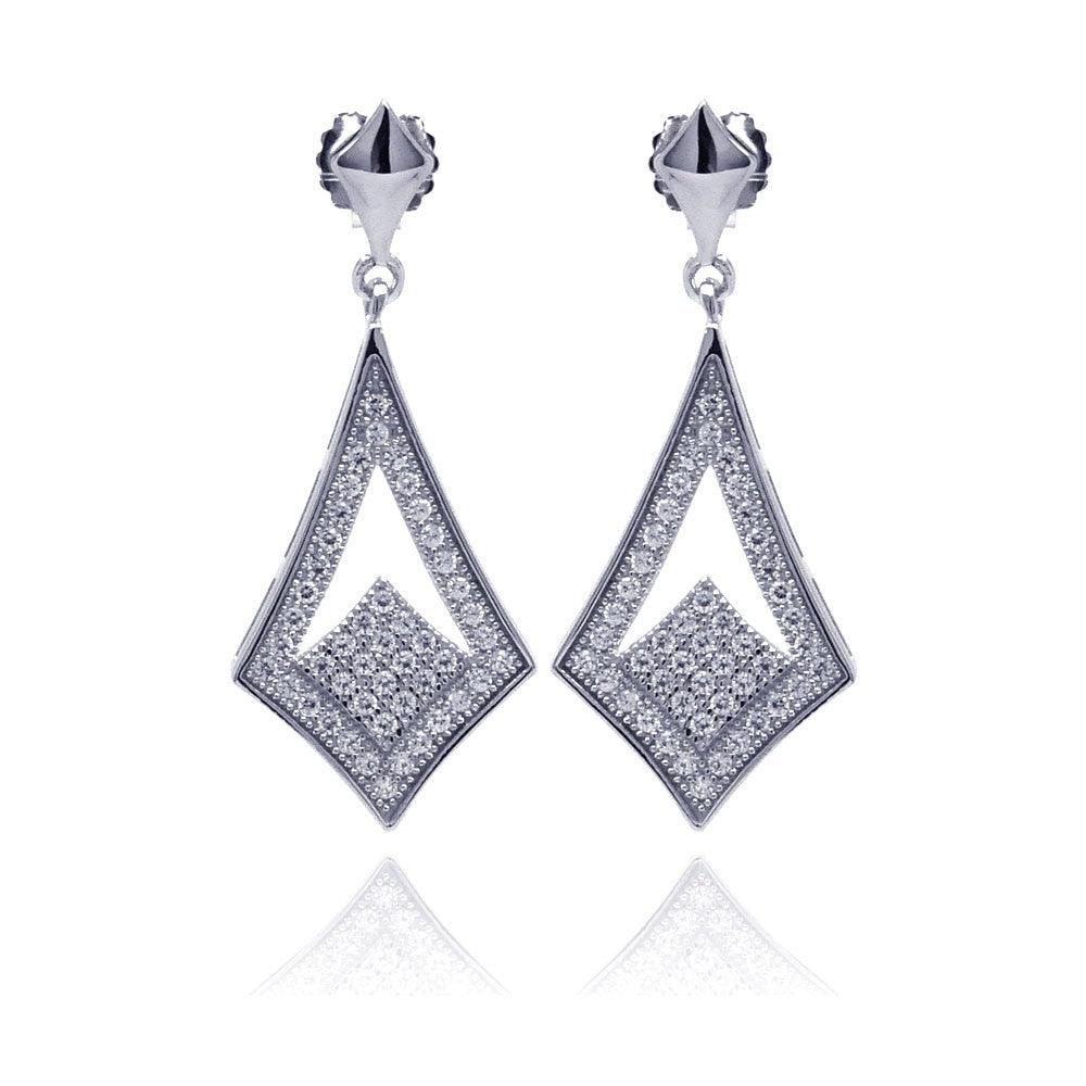 Silver 925 Rhodium Plated Micro Pave Clear Open Sharp Marquis CZ Dangling Stud Earrings - ACE00039