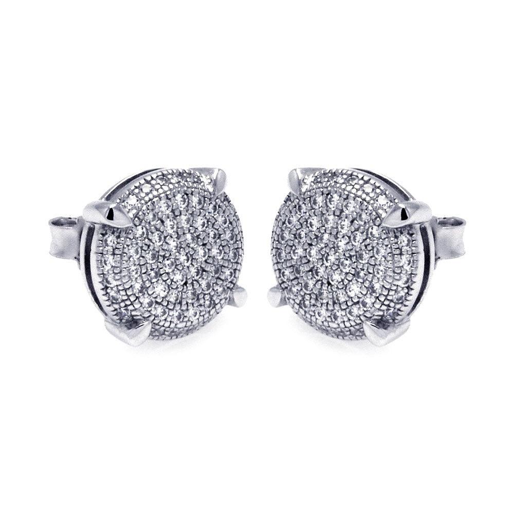 Silver 925 Rhodium Plated Micro Pave Clear Circle CZ Stud Earrings - ACE00046