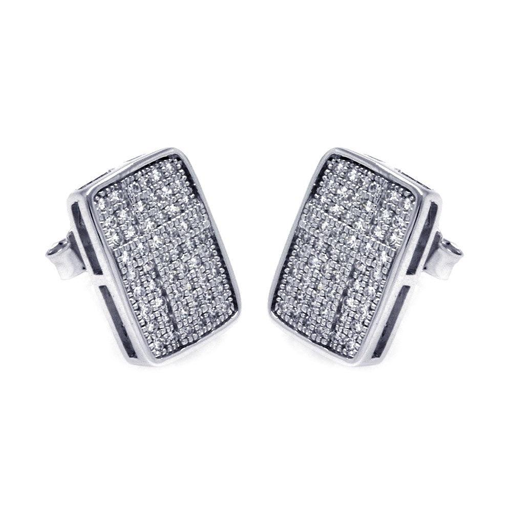 Silver 925 Rhodium Plated Micro Pave Clear Rectangle CZ Stud Earrings - ACE00051