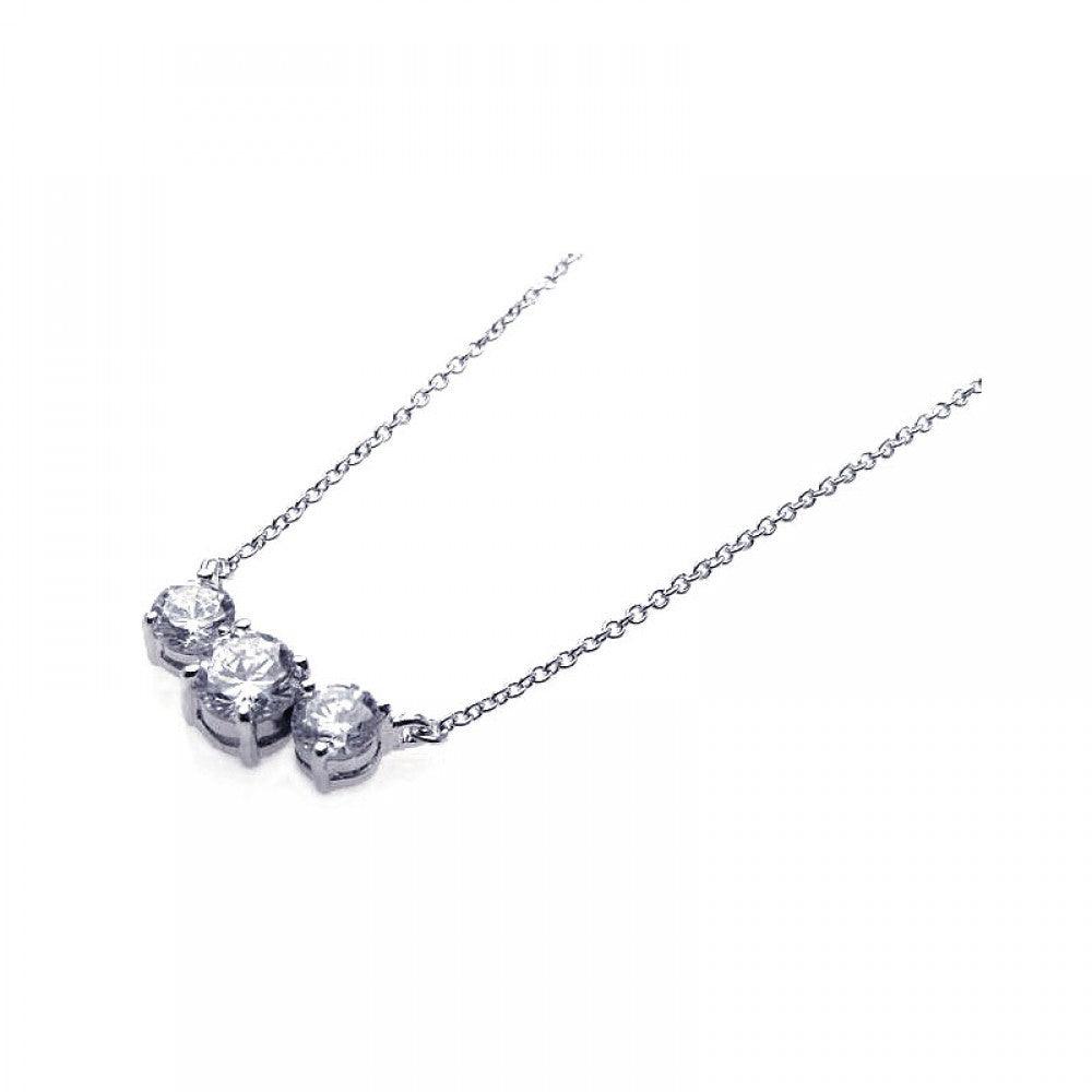 Silver 925 Rhodium Plated 3 Clear CZ Pendant Necklace - BGN00044