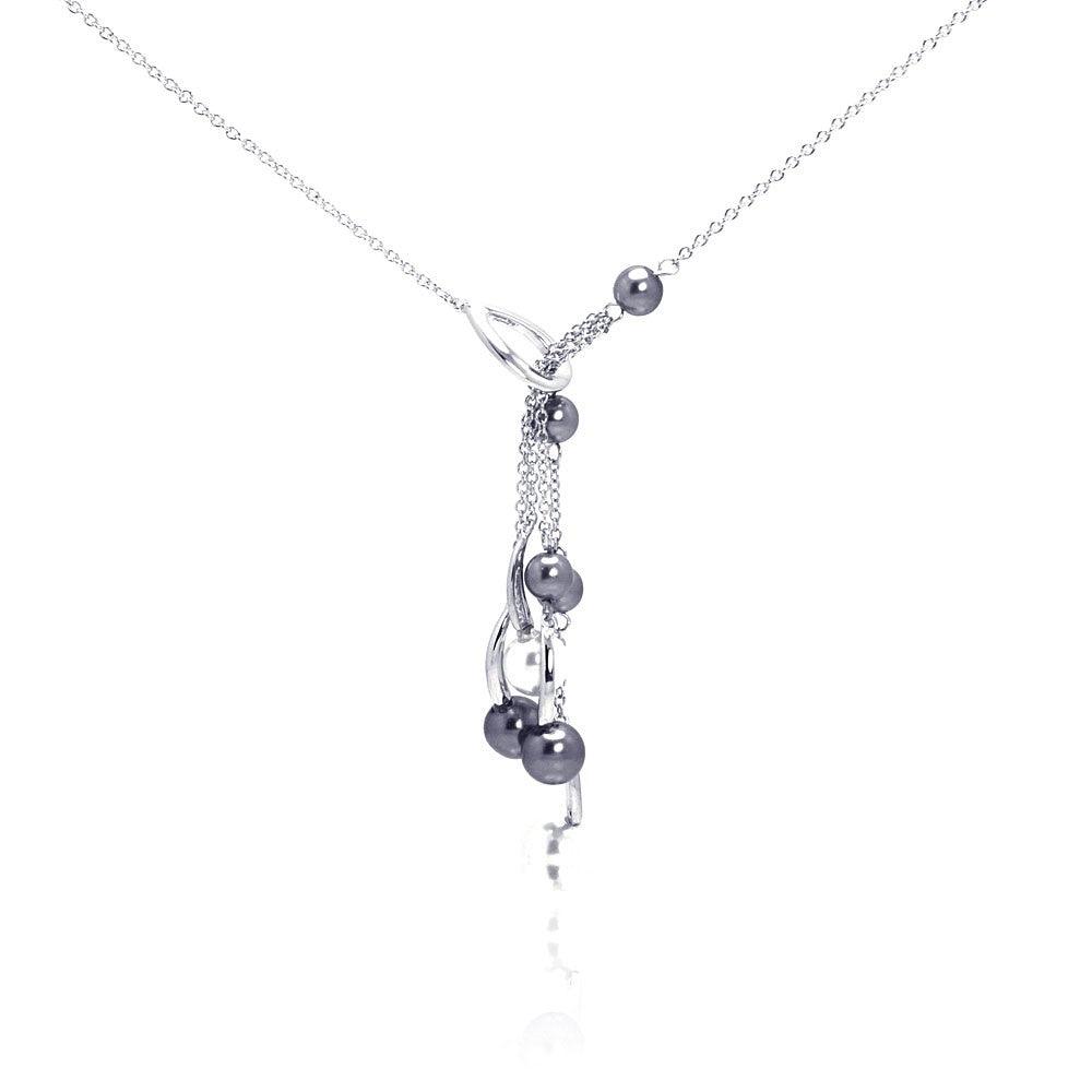 Silver 925 Rhodium Plated Multi Pearl Drop Pendant Necklace - BGN00051