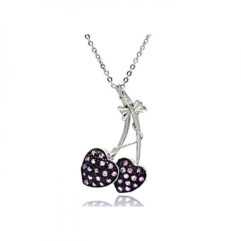 Closeout-Silver 925 Lavender CZ Rhodium and Black Rhodium Plated Cherry Pendant Necklace - BGP00019