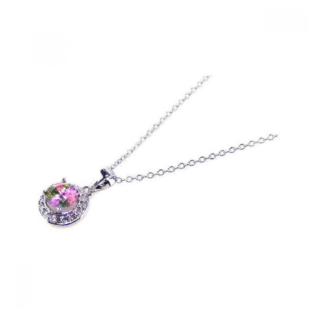 Closeout-Silver 925 Multi Color CZ Rhodium Plated Solitaire Pendant Necklace - BGP00052