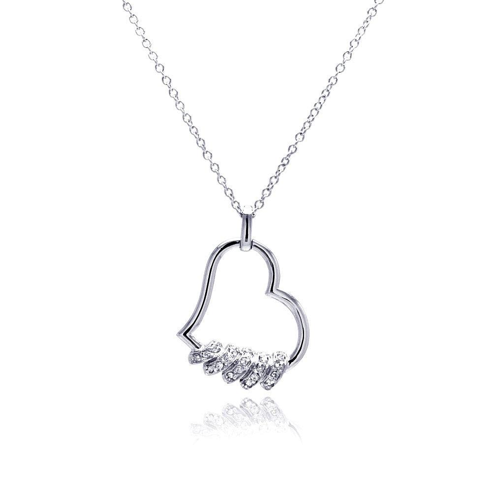 Silver 925 Clear CZ Rhodium Plated Heart Pendant Necklace - BGP00144