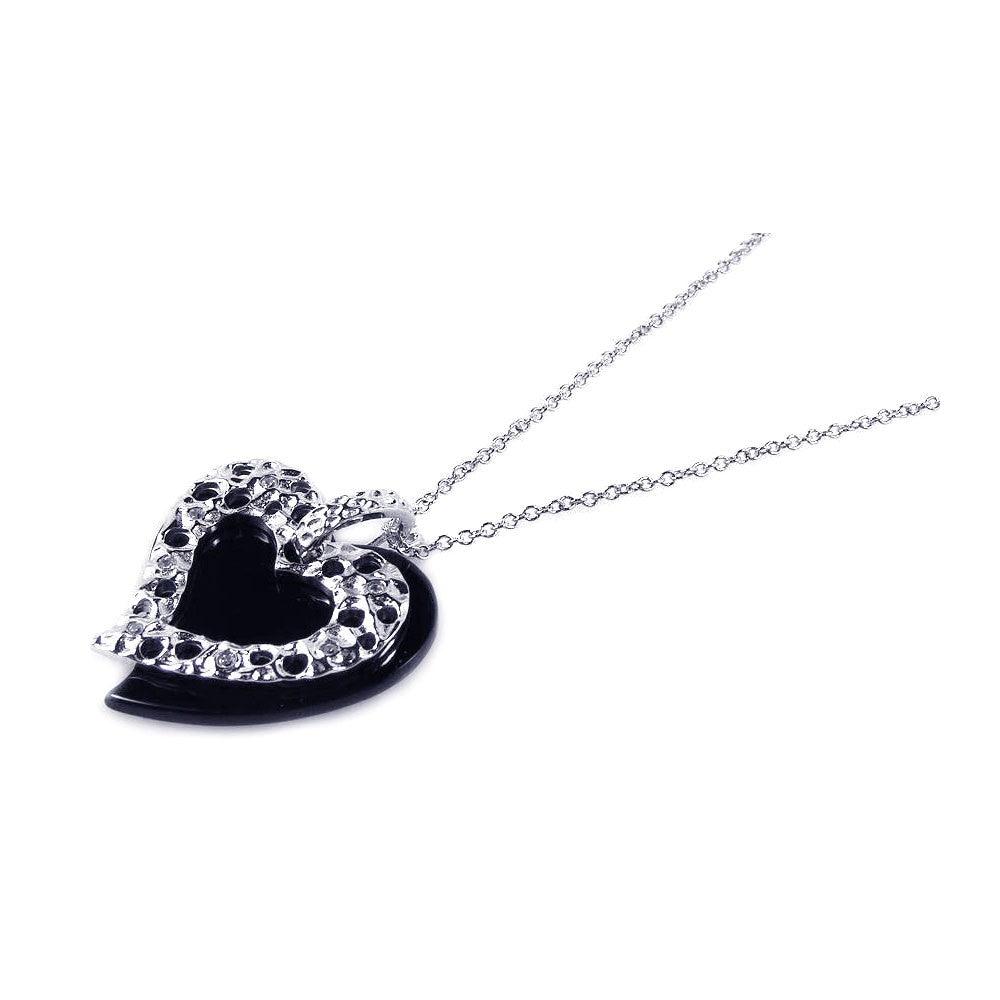 Silver 925 Black Onyx Rhodium Plated Heart Pendant Necklace - BGP00164