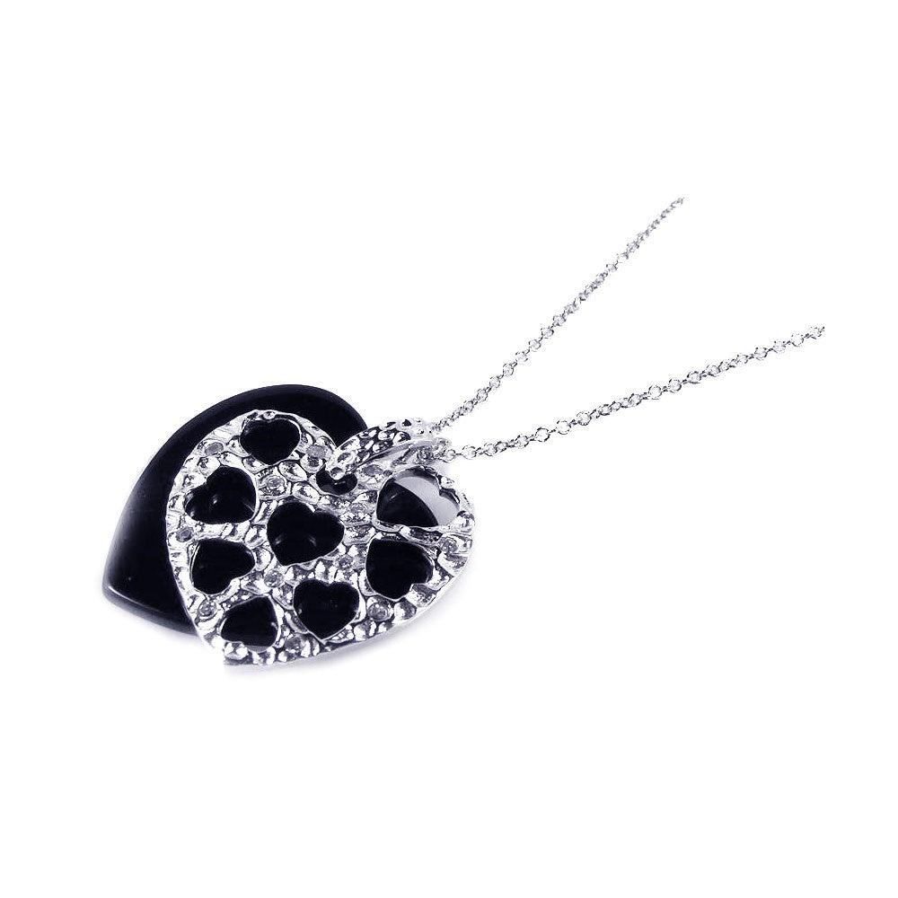 Silver 925 Black Onyx Rhodium Plated Heart Pendant Necklace - BGP00166