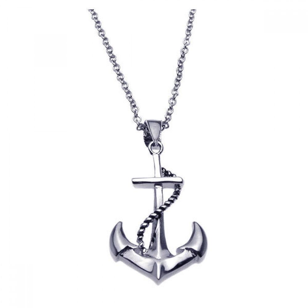 Silver 925 Rhodium Plated Anchor Rope Necklace - BGP00180