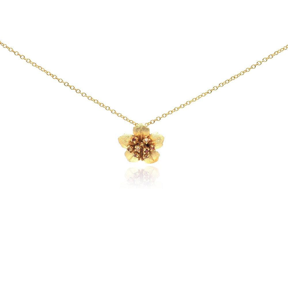 Silver 925 Gold Plated Flower CZ Necklace - BGP00188