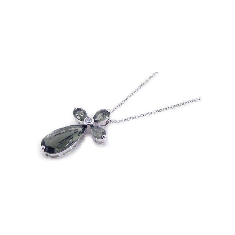 Closeout-Silver 925 Rhodium Plated Cross Teardrop CZ Necklace - BGP00190