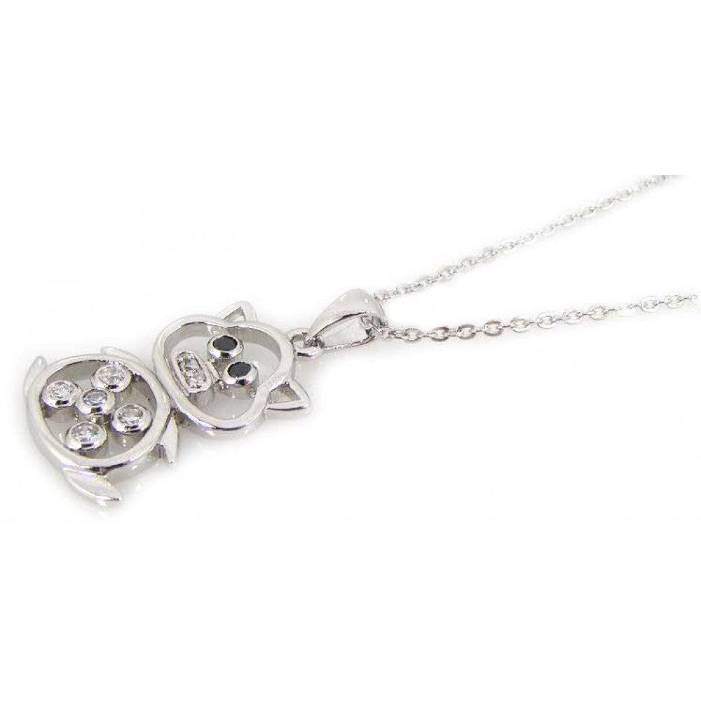 Closeout-Silver 925 Rhodium Open Bear CZ Necklace - BGP00195