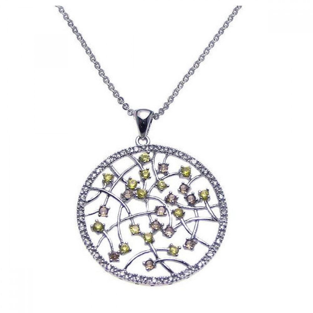 Final Price - Silver 925 Rhodium Open Circle Filigree Small Yellow and Clear CZ Necklace - BGP00201