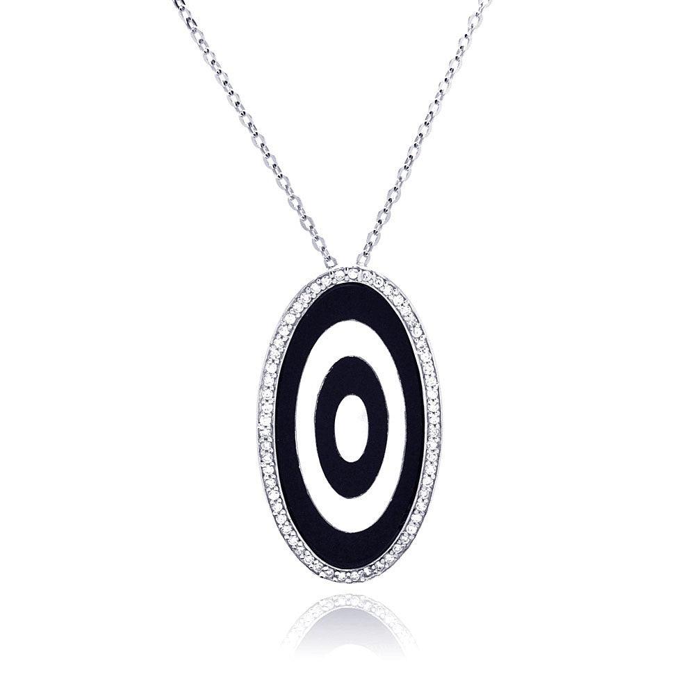 Closeout-Silver 925 Rhodium Oval Evil Eye CZ Necklace - BGP00204